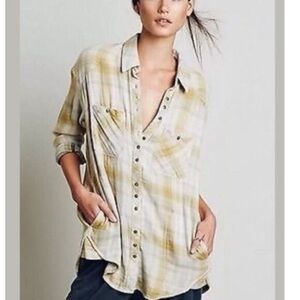 Free People Double Dip Flannel Button Down Top Size Small